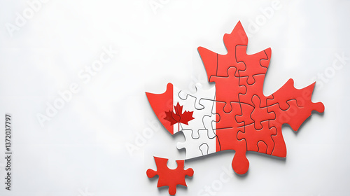 A ribbon-cut puzzle piece with the Canada flag overlaid, symbolizing unity and national pride.
