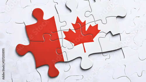 A ribbon-cut puzzle piece with the Canada flag overlaid, symbolizing unity and national pride.
