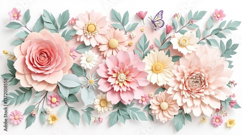 3d pastel color flowers background