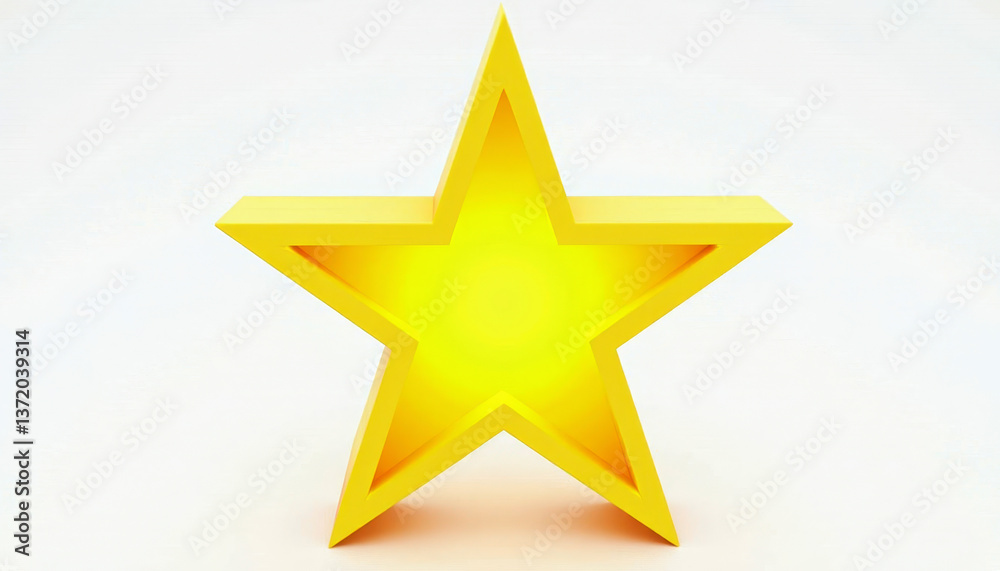 Obraz premium Bright Yellow 3D Star Icon on White Background