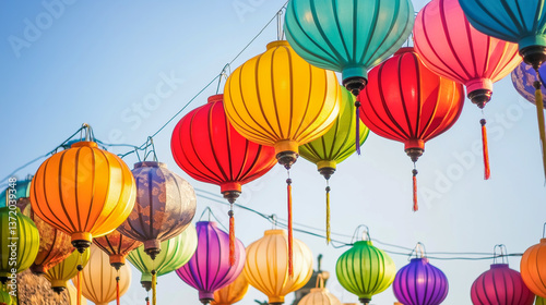 Colorful lanterns illuminate Hoi An at sunset