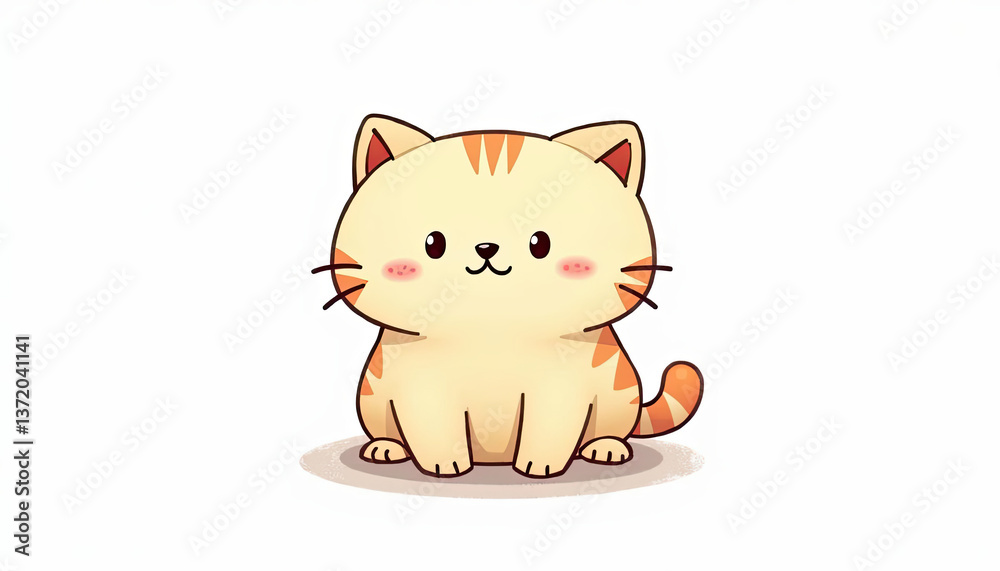 Fototapeta premium Cute cartoon cat sitting with an adorable face and striped tail design