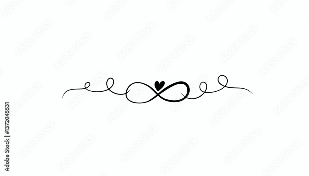 Elegant black line art featuring an infinity symbol intertwined with a heart design