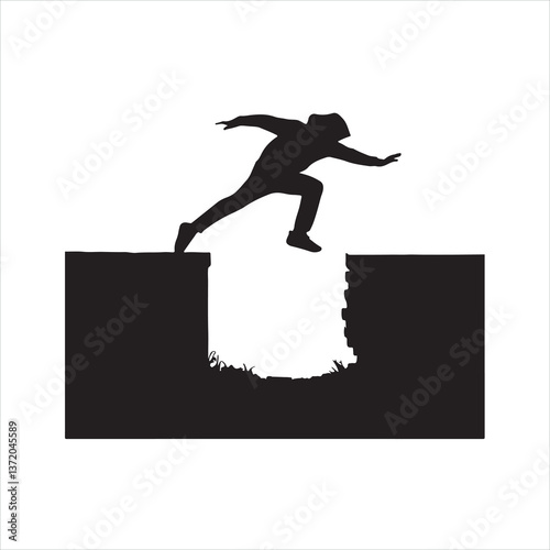 Man Performing Parkour Trick Over a Barrier with One Hand Landing black silhouette
