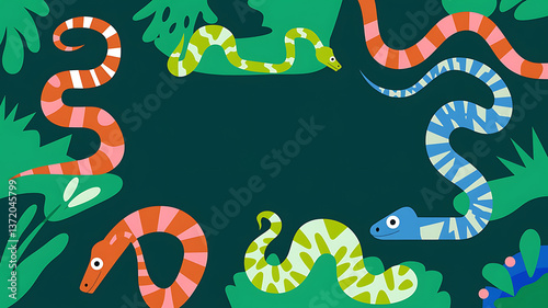 Jungle snakes flat design vibrant colors