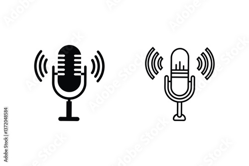 Microphone Icons Audio, Voice, Recording, Broadcast, Communication Symbols