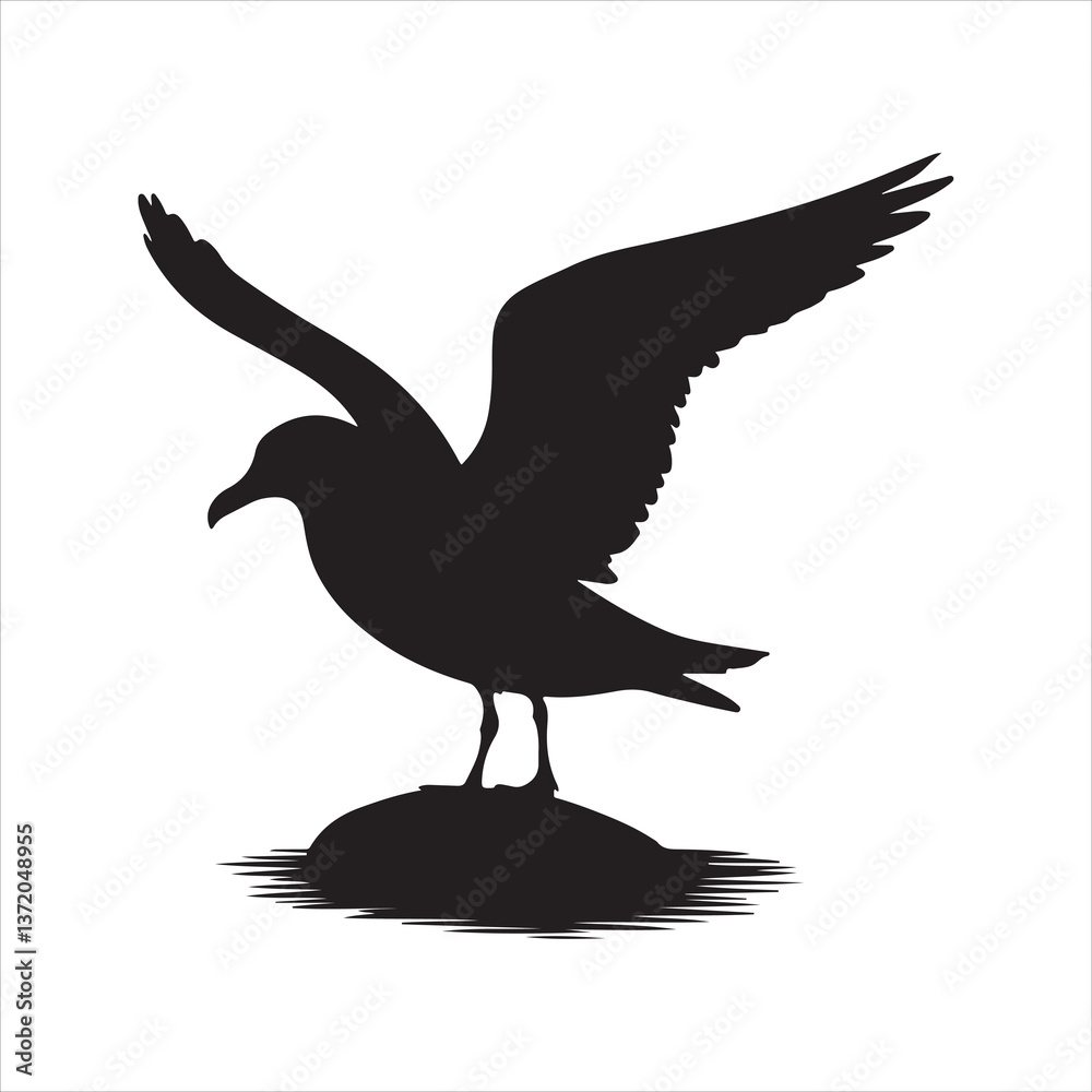 Fototapeta premium beach stone seagull engraving black silhouette 