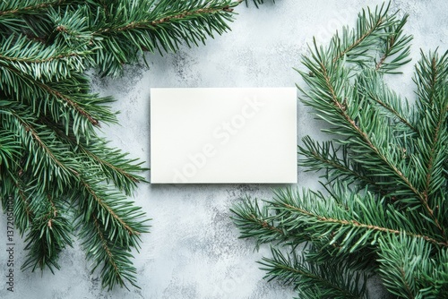 Clear Pixel Image of Mockup with Postcard and Branches of a Christmas Tree