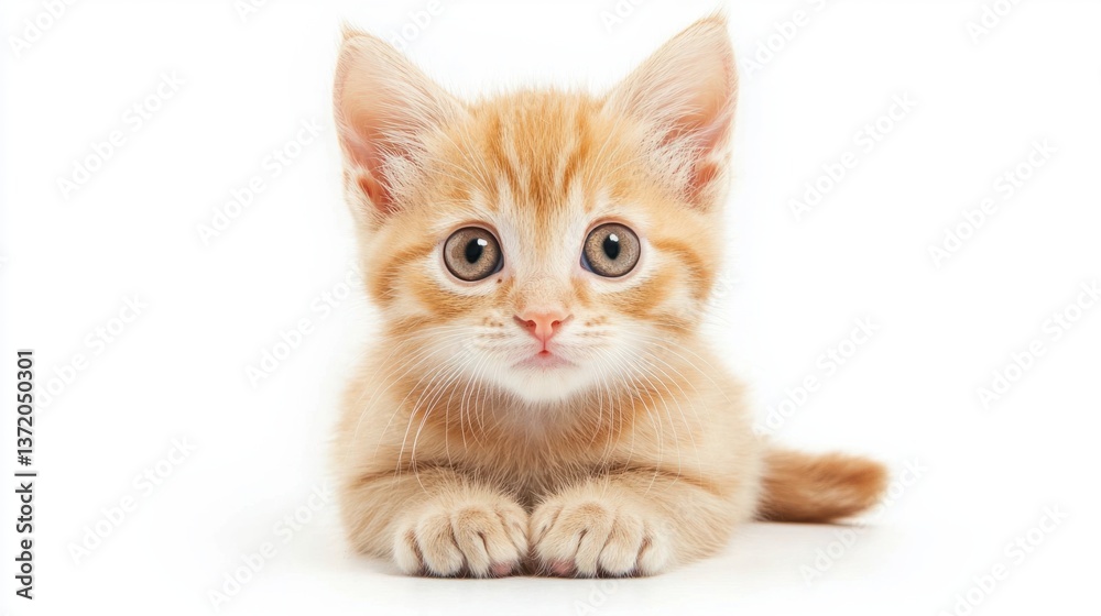 Obraz premium Adorable ginger kitten with large eyes, exploring its surroundings