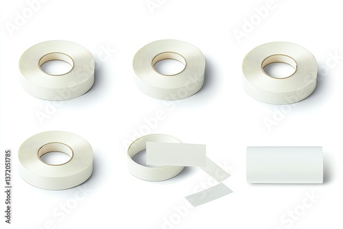 High Resolution Image of White Adhesive Tape Set Isolated on White Background
