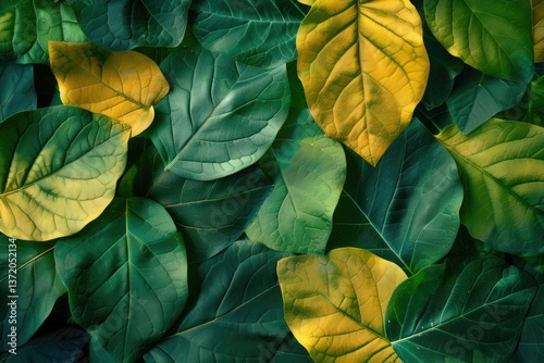 Detailed Color Picture of a Green and Yellow Leaf Pattern is Shown in This Image