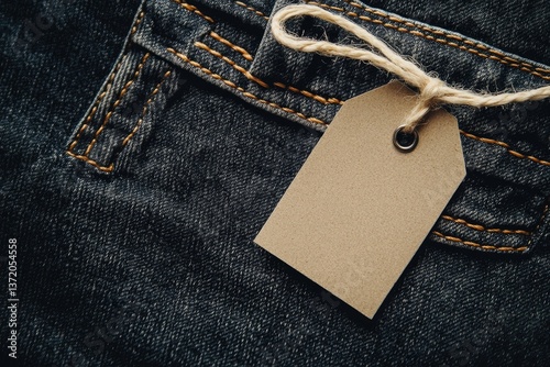 Detailed Color Image of Top View of Blank Tag on Black Denim Jeans