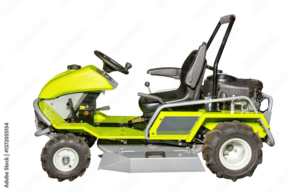 Innovative compact lawn care vehicle designed for efficient yard maintenance and landscaping tasks