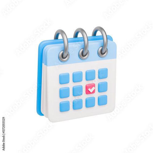 3D calendar Icon. Flip-page calendar with ring binding in realistic style. Daily business scheduler. Time management, work planning concept. Vector illustration of events planner isolated on white