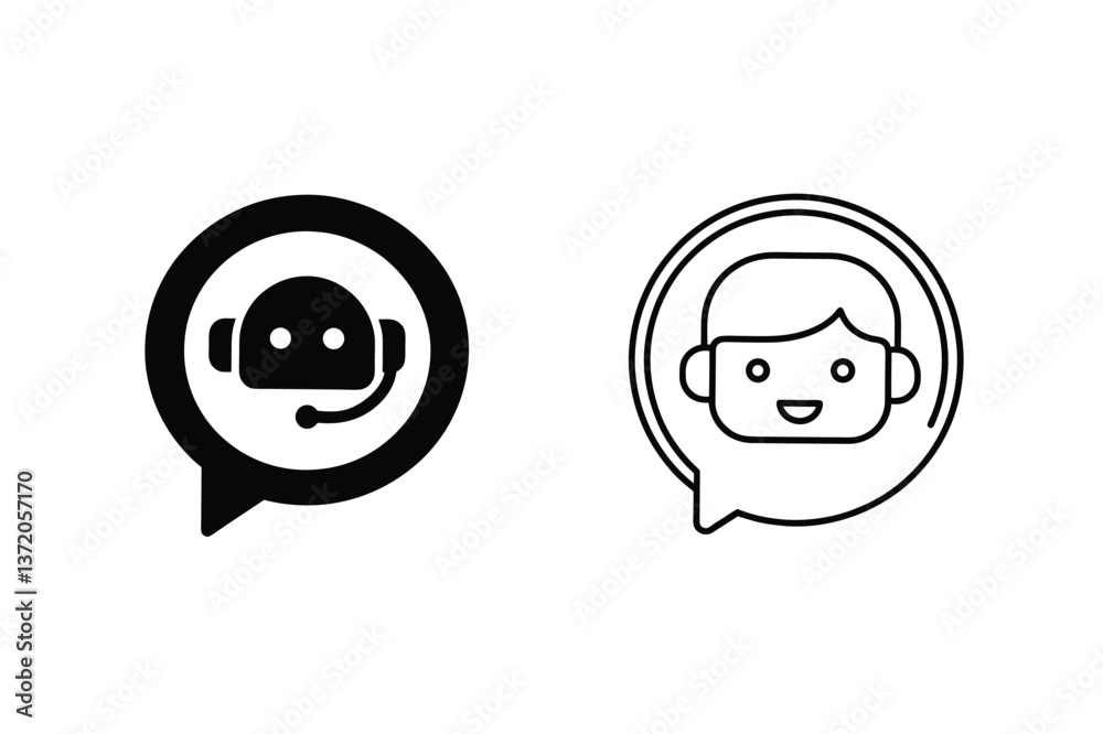 Fototapeta premium AI Chatbot vs Human Support Customer Service Icons