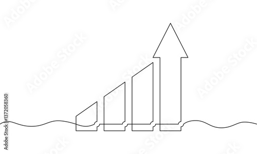 Continuous line drawing of graph. Vector illustration of an increasing arrow up. Single line art of bar chart. Object one line of business growth. Object one line of sign symbol. Flat icon