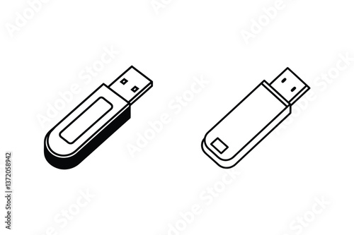 Two Isometric USB Flash Drives Data Storage Devices