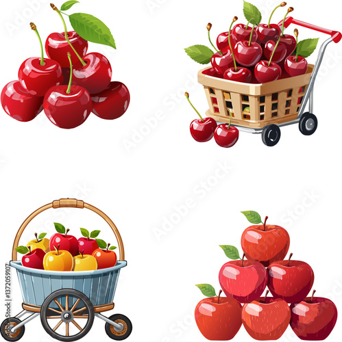 Fresh Fruits Illustration: A vibrant collection of illustrations of cherries and apples. Capture the essence of fresh produce.