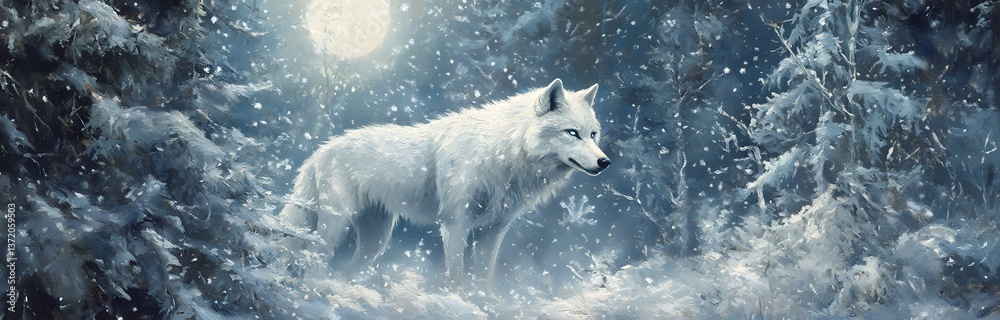 Obraz premium The Spirit of the White Wolf in the Moonlight oil painting