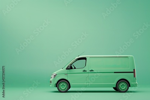 Clear Pixel Picture of Green Modern Van Car From Left Side View