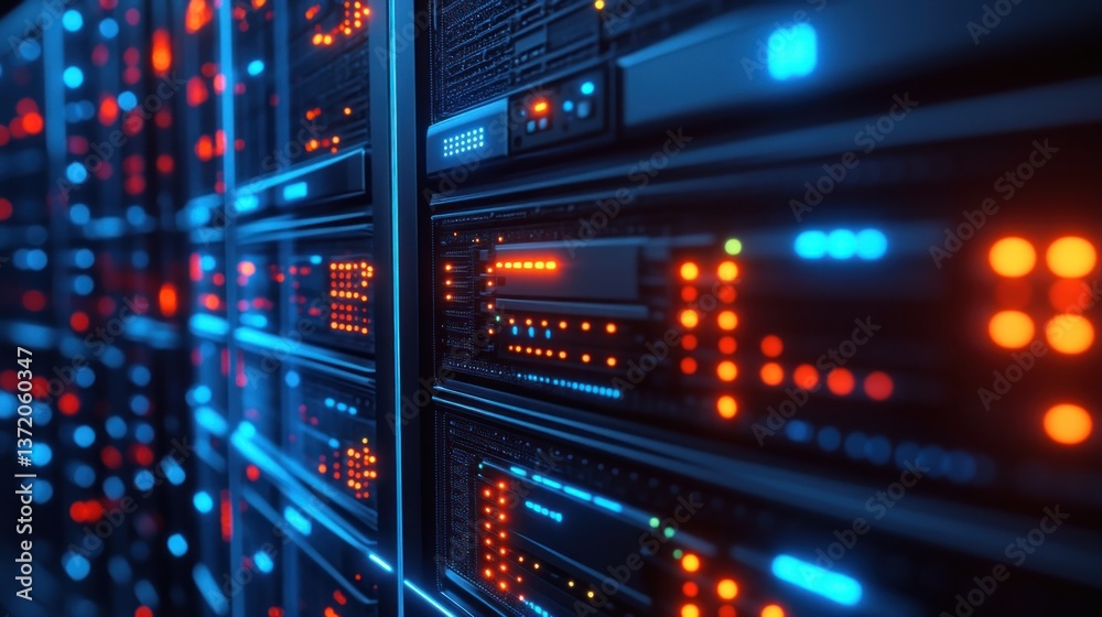 server room infrastructure with glowing led lights symbolizing data processing in information technology modern data center and connectivity server room infrastructure with glowing led lights symbolizing data processing in information technology modern data center and connectivity