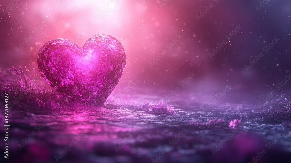 Obraz premium Glowing Crystal Heart in Mystical Landscape