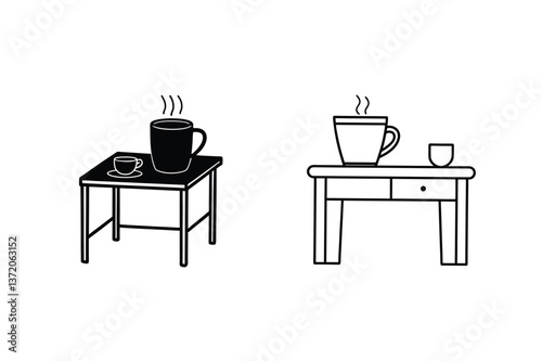 Hot Drinks, Tables, Coffee, Tea, Mug, Cup, Furniture, Icons, Simple, Design
