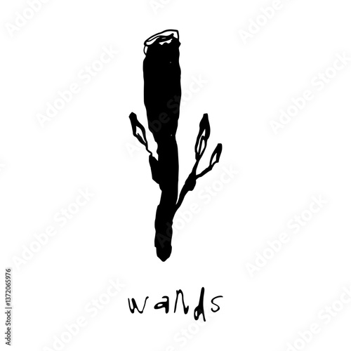 Wands, Tarot cards suit, doodle drawing, vector, black and white, minor arcana symbol