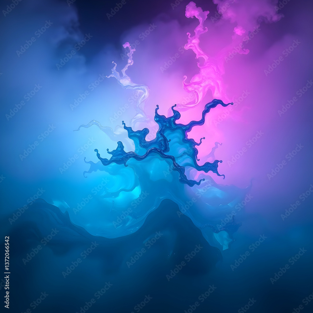 Fototapeta premium Surreal Liquid Metal and Neon Ink Explosion – Abstract Sci-Fi Fluid Art