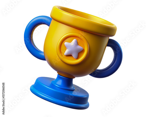 Golden Trophy Blue Base Star Award Victory Achievement Success Competition Prize Reward Winning Symbol Celebration