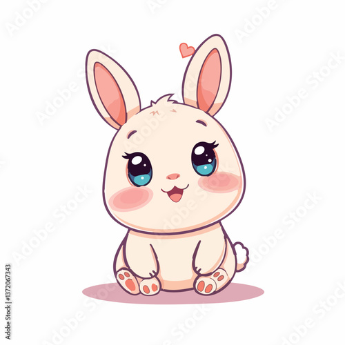 Cute kawaii fluffy bunny with big blue eyes and pink cheeks