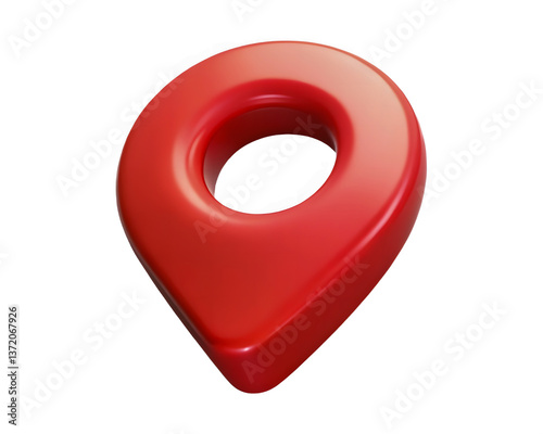 Glossy Red 3D Location Pin Icon with Circular Hole on White Background