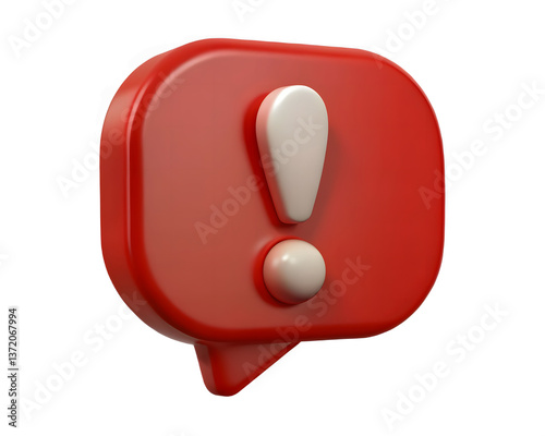 3D Red Speech Bubble with White Exclamation Mark Indicating Alert or Notification