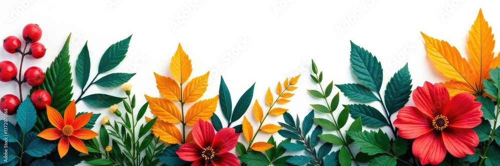Colorful and layered mixed foliage isolated on a white background, foliage, plants, botanical Colorful and layered mixed foliage isolated on a white background, foliage, plants, botanical