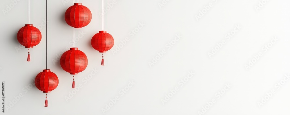 Modern 3D Rendering of Red Paper Lanterns Hanging in Elegant Modern 3D Rendering of Red Paper Lanterns Hanging in Elegant