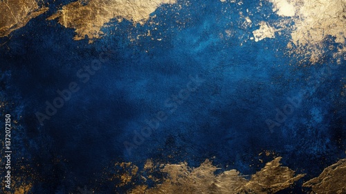 a blue and gold background with a gold leaf