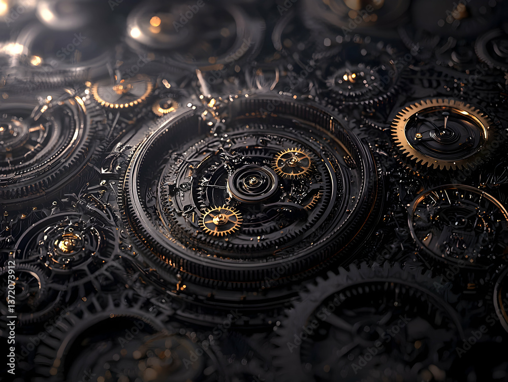 Intricate Black and Gold Gears Clockwork Mechanism Intricate Black and Gold Gears Clockwork Mechanism
