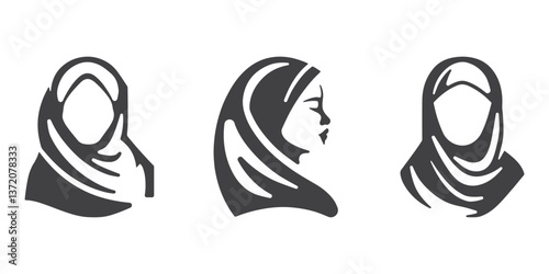 Hijab Women Silhouette Vector Illustration Set