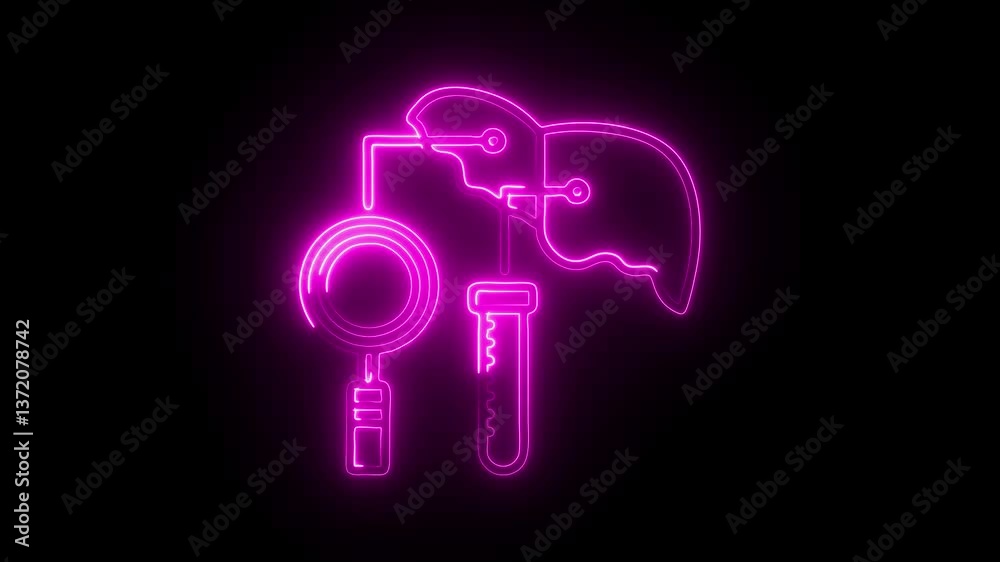 Glowing neon liver function test icon isolated on black background. HD Video motion graphic animation Glowing neon liver function test icon isolated on black background. HD Video motion graphic animation