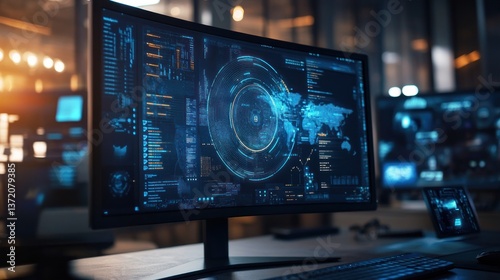 Wallpaper Mural Futuristic computer monitor with data visualizations Torontodigital.ca