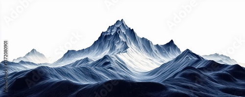 Majestic mountains rise, snow-capped peaks kissing the blue sky. A stunning white landscape unfolds, the vast range meeting the horizon over the valley.