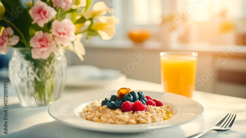 healthy breakfast with muesli and fruits and berries 