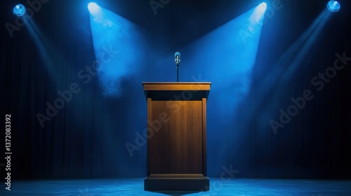 a podium with a microphone on a stage