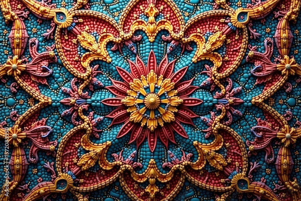 Intricate geometric textile design in muted tones , textile, style, material Intricate geometric textile design in muted tones , textile, style, material