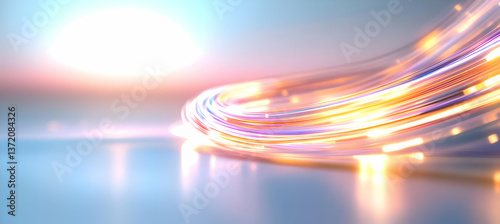 Abstract Glowing Lines with Motion and Speed on Light Blue Background Technology