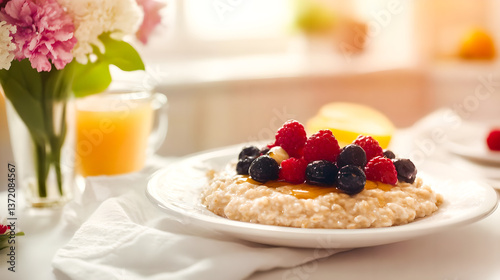 healthy breakfast with muesli and fruits and berries 