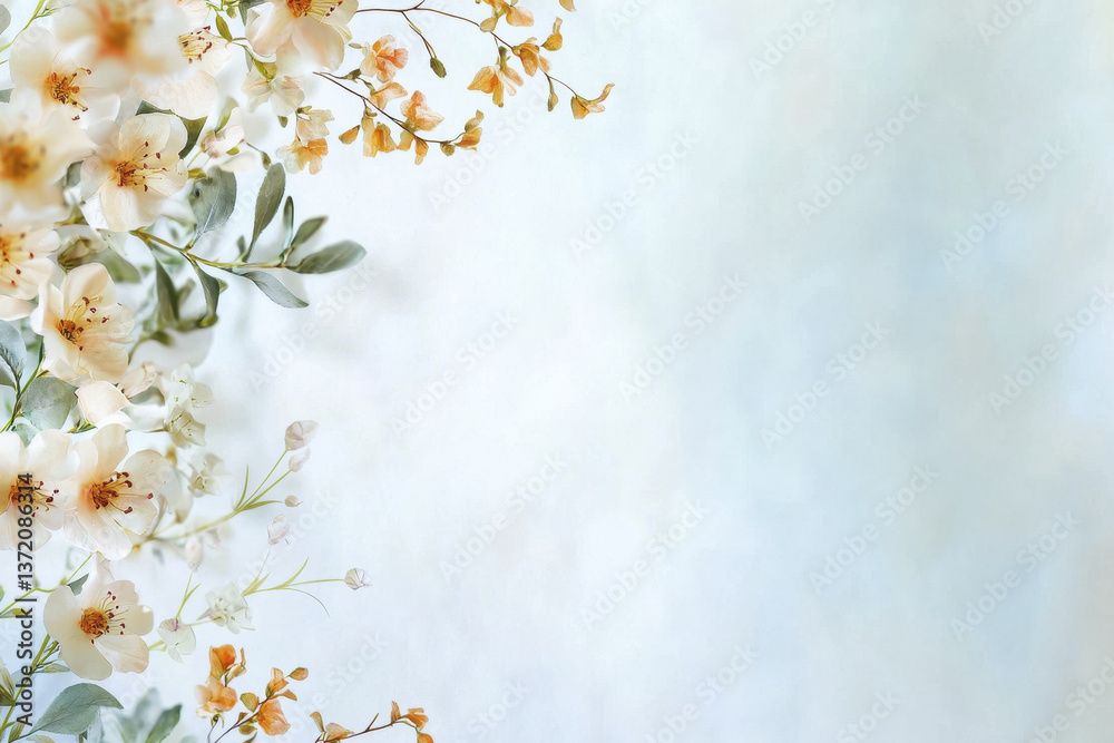 Delicate floral motifs on soft pastel background create serene and calming atmosphere, perfect for various designs Delicate floral motifs on soft pastel background create serene and calming atmosphere, perfect for various designs