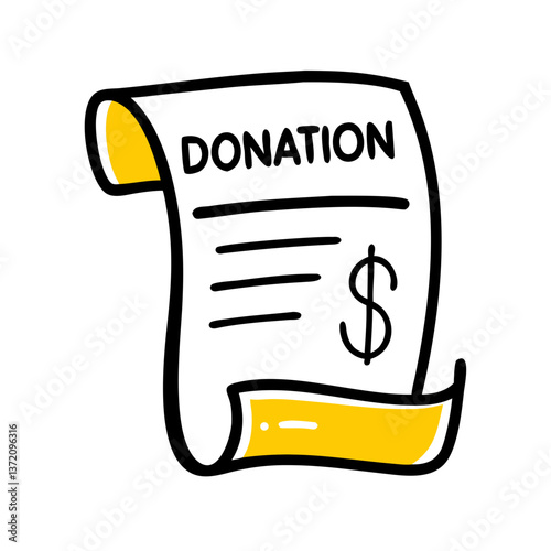 A receipt with the word "DONATION" and a dollar sign. Suitable for charity, fundraising, and giving themes.