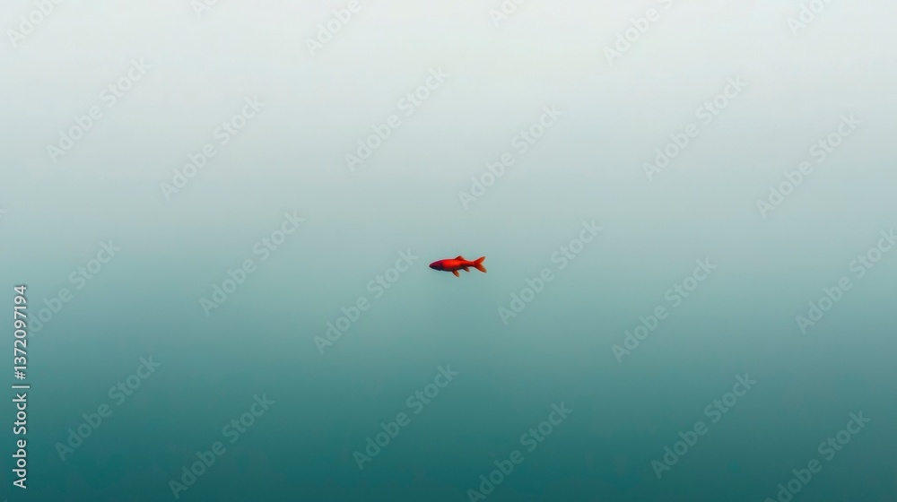 Fototapeta premium Red fish floating on calm water; peaceful, tranquil scene; possible use as nature wallpaper