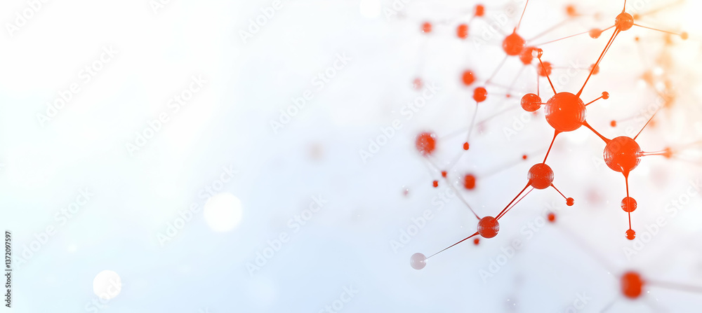 Red Molecular Network Connecting Dots on White Backdrop for Scientific Innovation